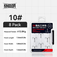 Load image into Gallery viewer, Kingdom 8pack Treble Hooks Sharp Durable Barbed High Carbon Steel