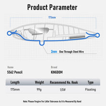 Load image into Gallery viewer, Kingdom 175mm Floating Pencil Fishing Lure 99g Long Casting Zigzag Action Stickbait Artificial Bait for Saltwater Sea Fishing