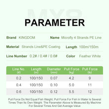 Load image into Gallery viewer, Kingdom Micro Fly THINNER Fishing Lines 150m 4 Strands Braided PE Japan Monofilament Set Leader Line For Carp Fishing Wire