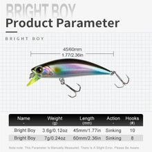 Load image into Gallery viewer, Vibrate Sinking Minnow Lures 45mm 3.6g 60mm 7g