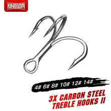 Load image into Gallery viewer, Kingdom 8pack Treble Hooks Sharp Durable Barbed High Carbon Steel
