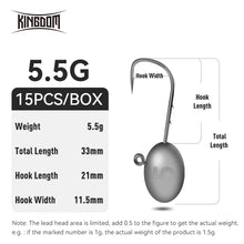 Load image into Gallery viewer, 15pc Lead Head Hook Fishing Hooks 1.5g 2.5g 3.5g 4.5g 6.5g
