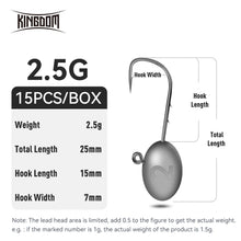Load image into Gallery viewer, 15pc Lead Head Hook Fishing Hooks 1.5g 2.5g 3.5g 4.5g 6.5g
