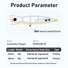 Load image into Gallery viewer, GT Popper Topwater Fishing Lure 160mm/180mm Floating Seawater Bait for Tuna Marlin Ocean Beach Lake River Fishing 60g/85g
