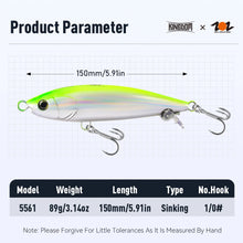 Load image into Gallery viewer, Kingdom Sinking Pencil Lure 150mm 89g Long Casting Saltwater Hard Wobbler Stickbait Jerkbait for Seabass Trolling Fishing Lure
