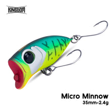 Load image into Gallery viewer, Kingdom Micro Floating Minnow Fishing Lures Topwater Hard Bait 2.4g 35mm Z-Action High Quality Popper Single Hook
